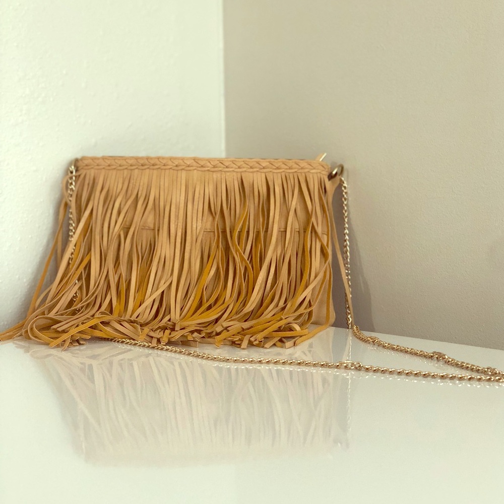 Beige / Tan Crossbody Purse with  Fringe Unbranded